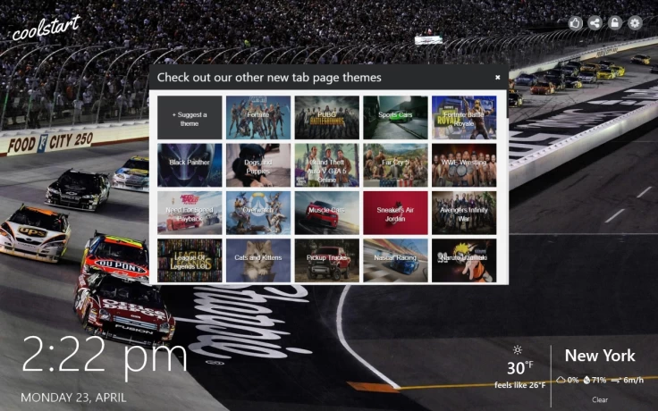 Nascar New Tab Theme Gallery